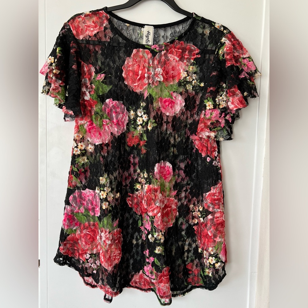 Haptics by Holly Harper Black Floral Lace Shirt